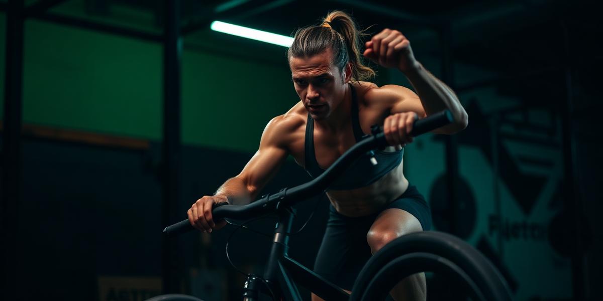 Atleta en assault bike durante entrenamiento metcon de alta intensidad